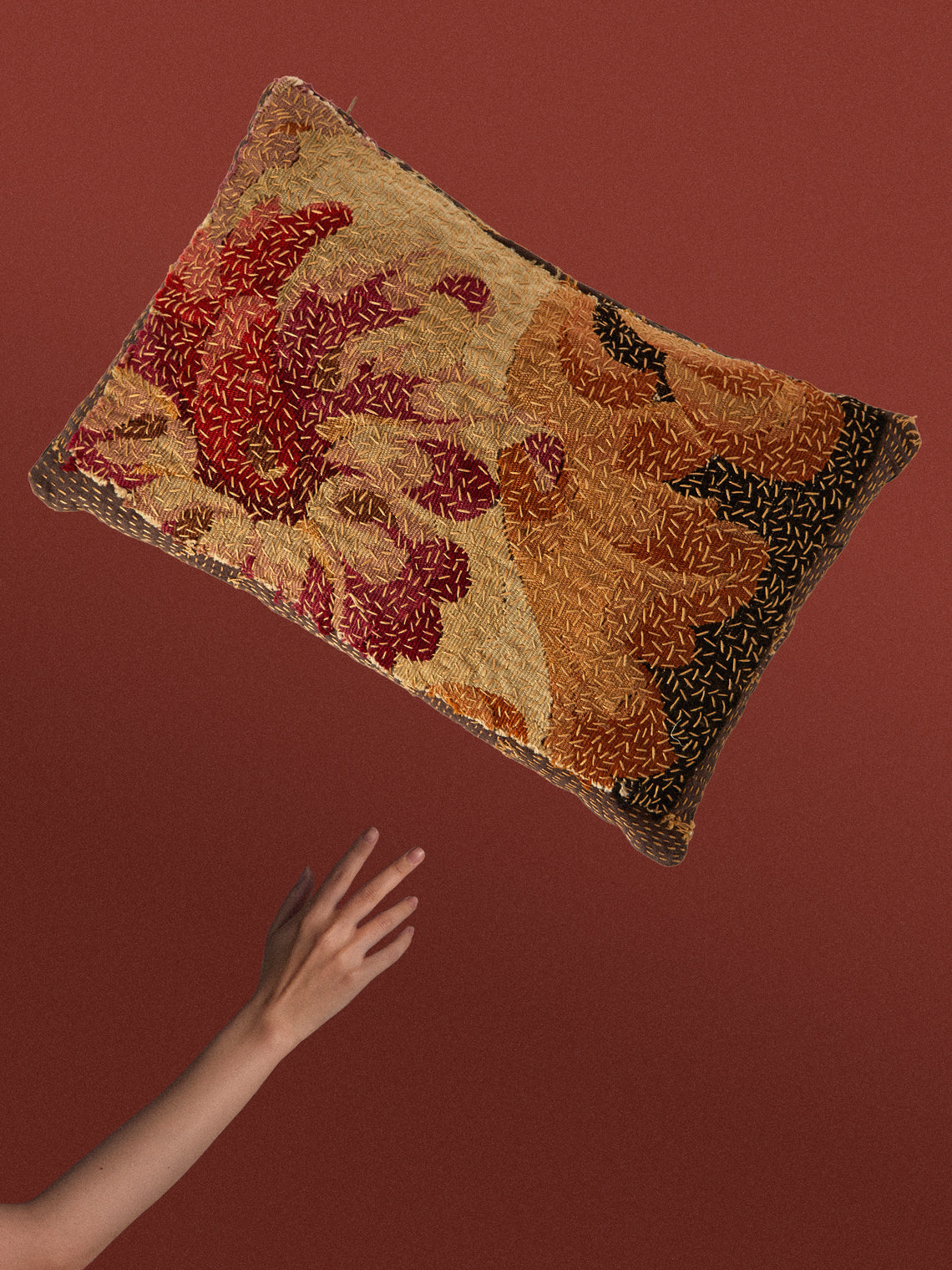 By Walid - 19th-Century Napolean III Aubusson Tapestry and Linen Cushion (19in/48cm) - Multiple - ABASK