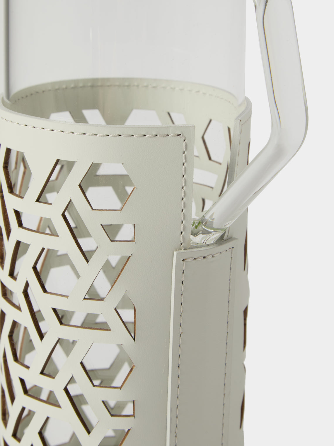 RUDI - Messina Leather and Glass Pitcher (42oz/1.2L) - White - ABASK