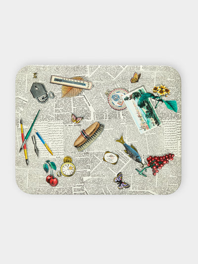 Fornasetti - Oggetti Sparsi su Giornale Hand-Painted Wood Tray -  - ABASK - 