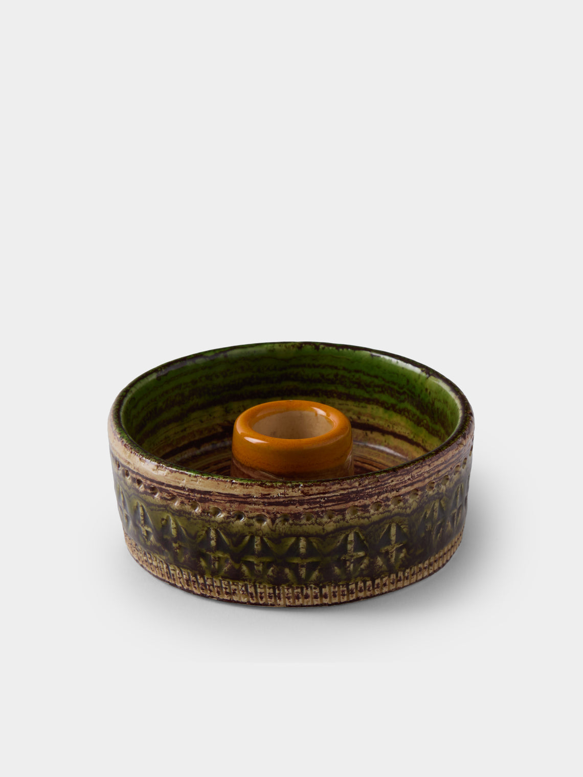 Antique and Vintage - 1960s Bitossi Sahara Ceramic Candle Holder - Green - ABASK - 
