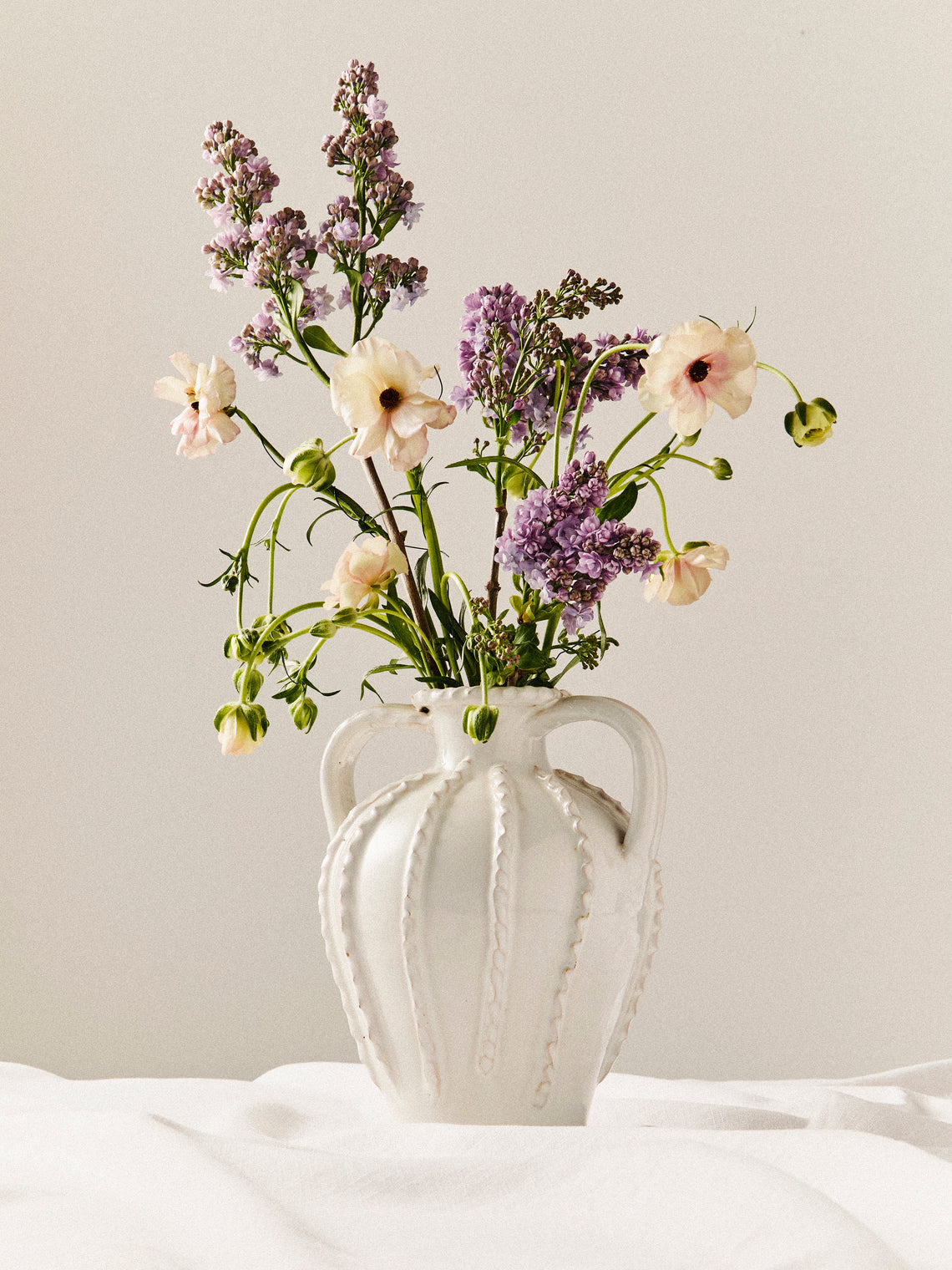 Antique and Vintage - 1920s Émile Tessier Ceramic Swirl Vase (9.5in/24cm) - White - ABASK