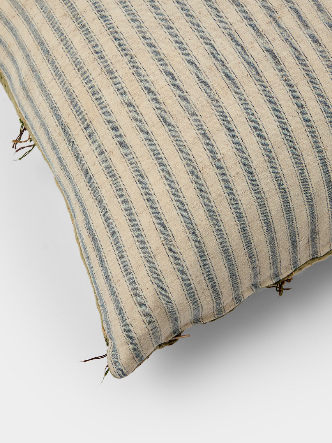 By Walid - 1920s French Needlepoint Wool and Ticking Fabric Cushion (18.5in/47cm) - Multiple - ABASK