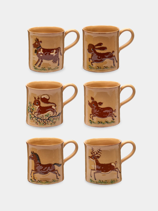 Poterie d’Évires - Animals Hand-Painted Ceramic Mugs (Set of 6) - Cream - ABASK - 