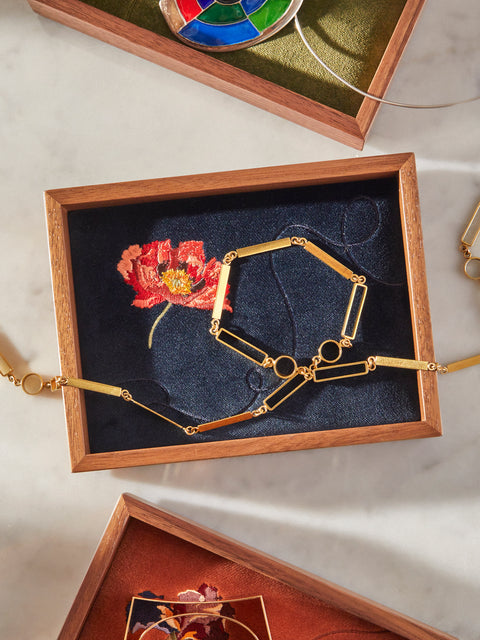 Uncommon Ancestor - Floriography Poppy Embroidered Velvet Jewelry Tray (6.5in/17cm) - Navy - ABASK