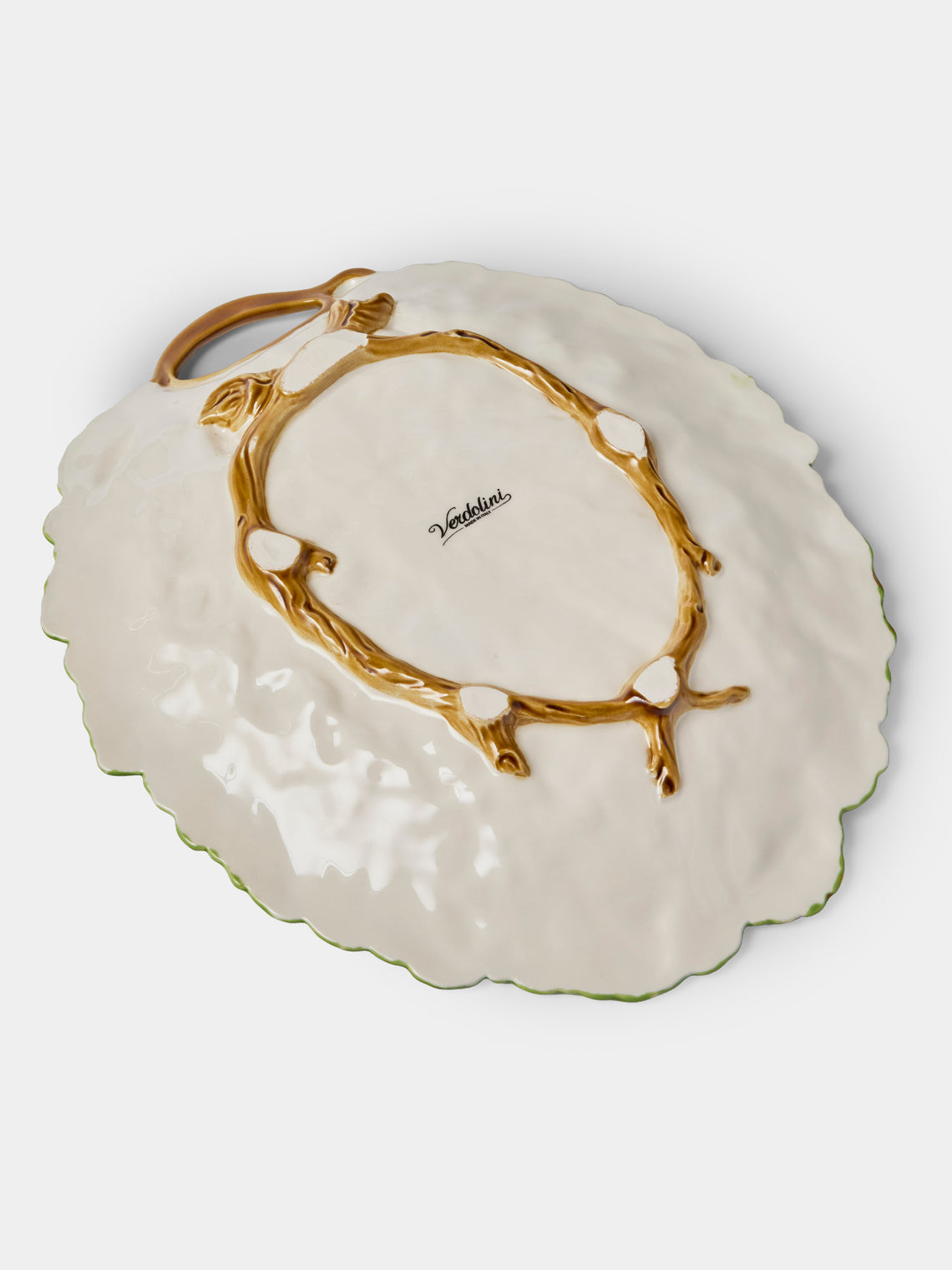 Verdolini - Leaves Hand-Painted Majolica Ceramic Serving Platter - Green - ABASK