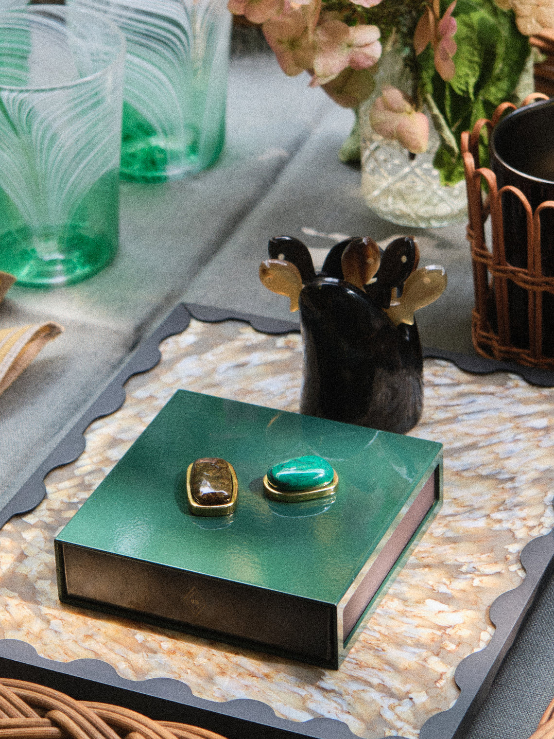 Droulers - Luce Brass and Resin Square Matchbox - Green - ABASK