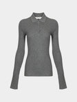 Arch4 - Nightingale Baby Goat Cashmere Long-Sleeved Polo Top | Size: S - Gray - ABASK - 