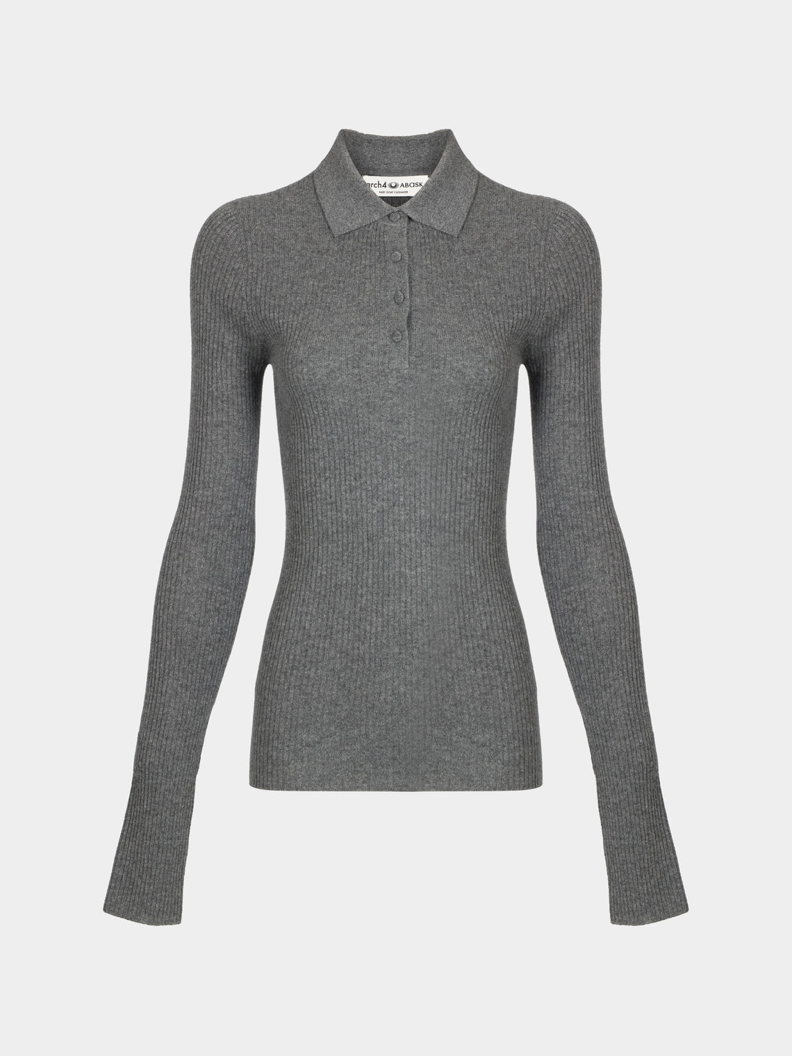 Arch4 - Nightingale Baby Goat Cashmere Long-Sleeved Polo Top | Size: S - Gray - ABASK - 