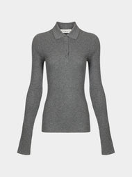 Arch4 - Nightingale Baby Goat Cashmere Long-Sleeved Polo Top | Size: S - Gray - ABASK - 