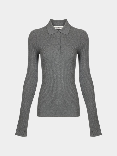Arch4 - Nightingale Baby Goat Cashmere Long-Sleeved Polo Top | Size: S - Gray - ABASK - 