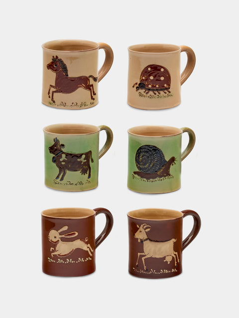 Poterie d’Évires - Animals Hand-Painted Ceramic Mugs (Set of 6) - Multiple - ABASK - 