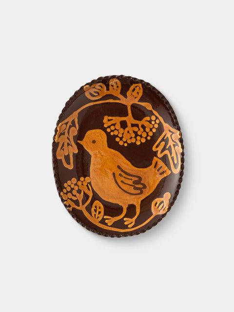 Aono Pottery - Harmony Bird Slipware Oval Dish - Brown - ABASK - 