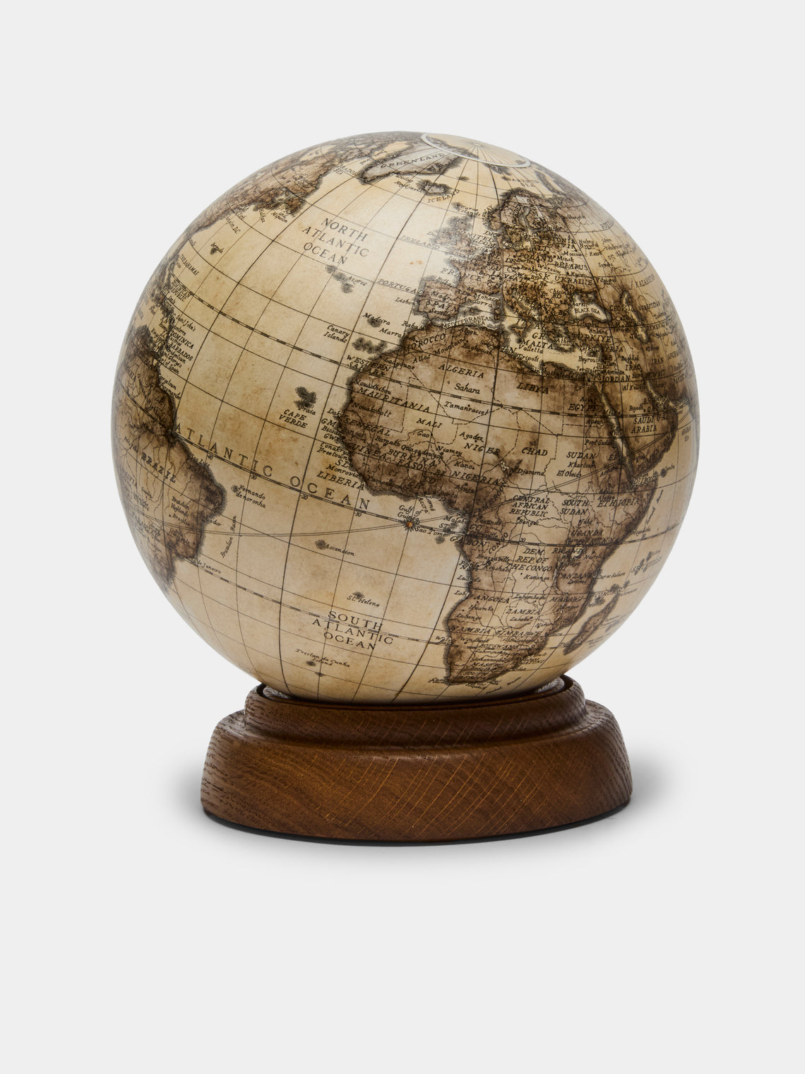Leonardo Frigo - The Mocenigo Hand-Printed Globe on Oak Base (8in/20cm) - Brown - ABASK - 