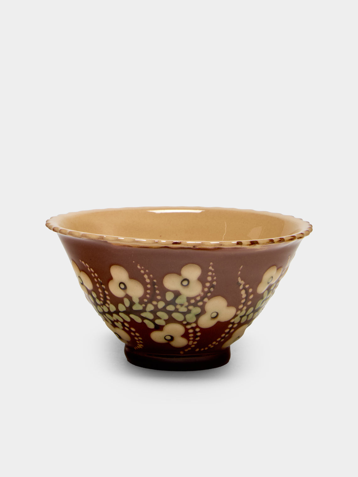 Poterie d’Évires - Flowers Hand-Painted Ceramic Petite Fluted Bowls (Set of 6) - Light brown - ABASK