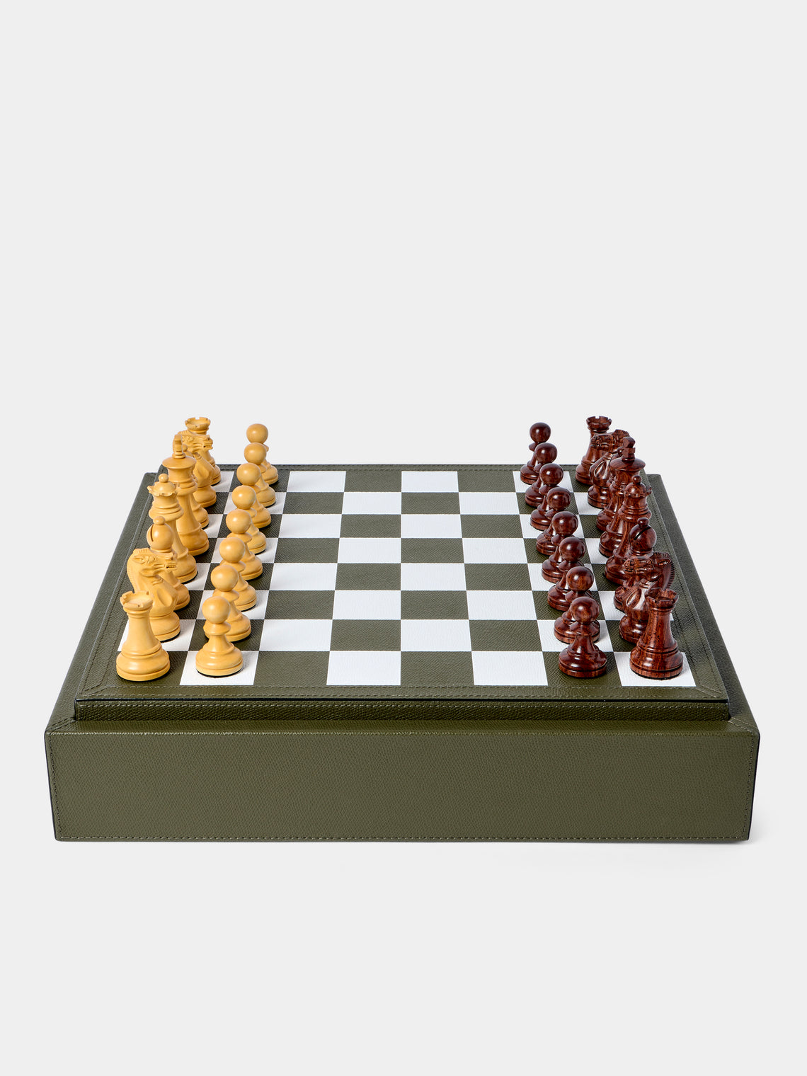 Giobagnara - Leather Triple Checkers, Chess and Dominoes Compendium - Green - ABASK - 