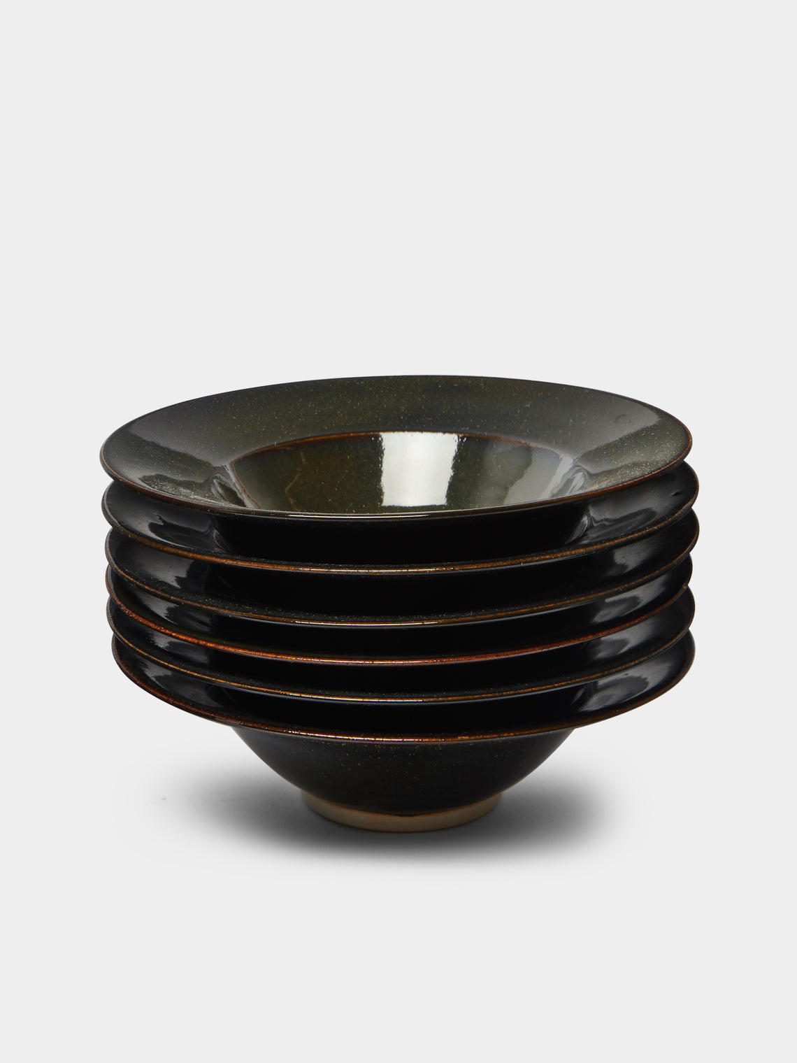 Mervyn Gers Ceramics - Hand-Glazed Ceramic Large Bowls (Set of 6) - Black - ABASK