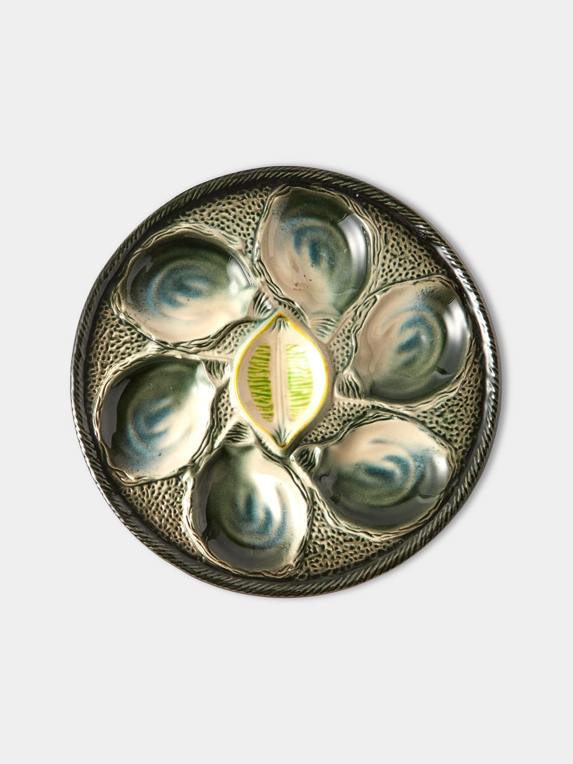 Antique and Vintage - Mid-Century Majolica Ceramic Oyster Plates (Set of 10) - Multiple - ABASK