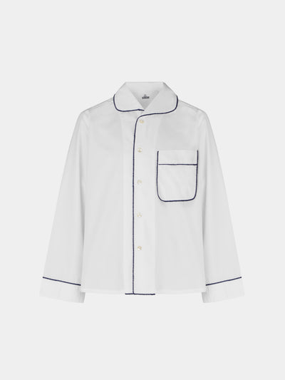 Sebline - Stitch Hand-Embroidered Cotton Pajama Shirt | Size: M - White - ABASK - 