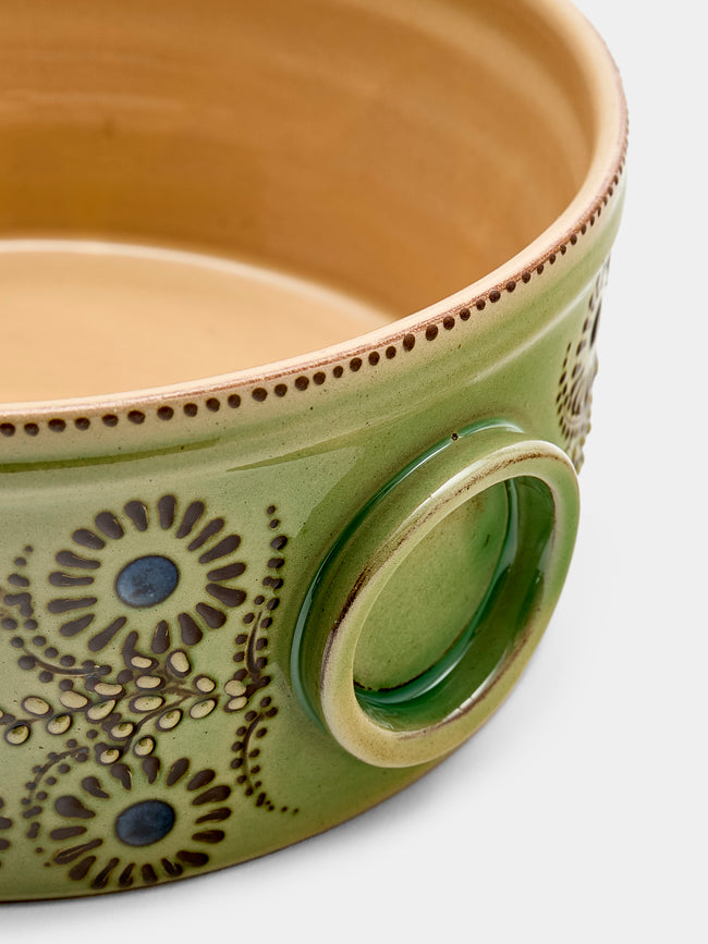 Poterie d’Évires - Flowers Hand-Painted Ceramic Round Pie Dish - Green - ABASK