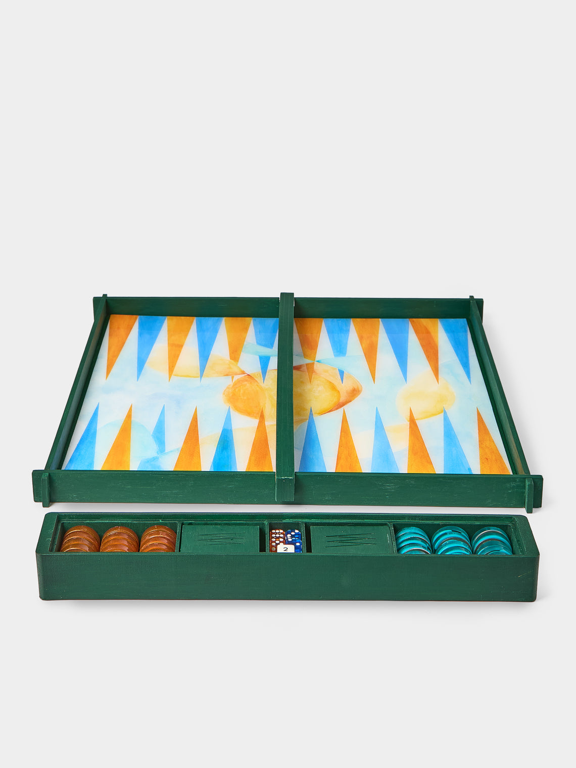 Valeria Molinari - Air Hand-Painted Watercolor Wood Backgammon Set - Blue - ABASK