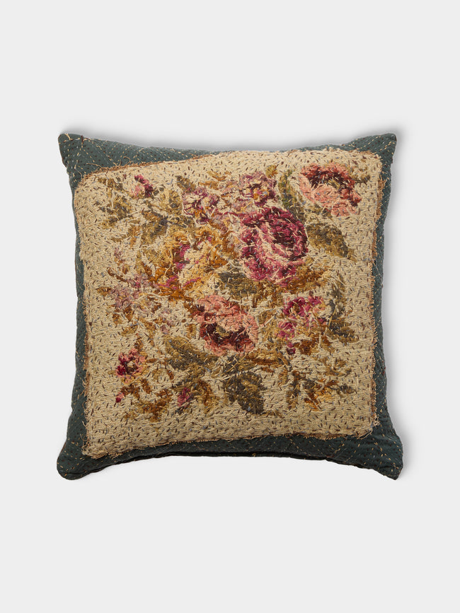 By Walid - 19th-Century Needlepoint Wool, Linen and Cotton Cushion (19.5in/50cm) - Multiple - ABASK - 