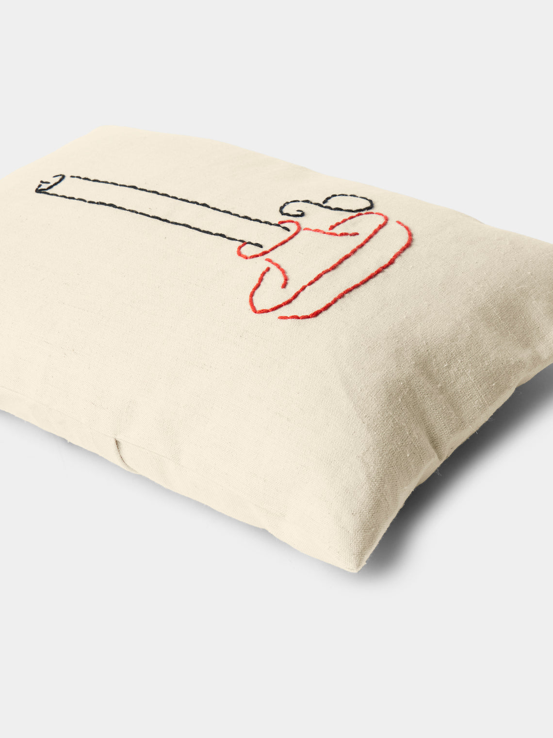 Oeuvres Sensibles - Candle Hand-Embroidered Cotton and Hemp Linen Cushion (15.5in/40cm) - Cream - ABASK
