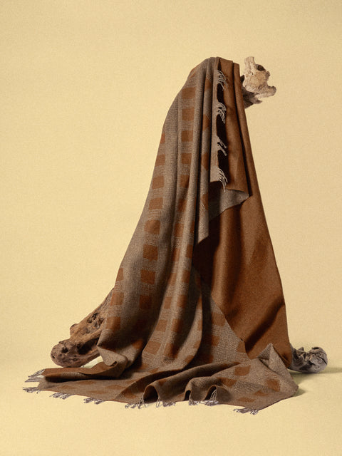 Norlha - Overfelt Husk Yak and Silk Throw (79in/2m) - Brown - ABASK
