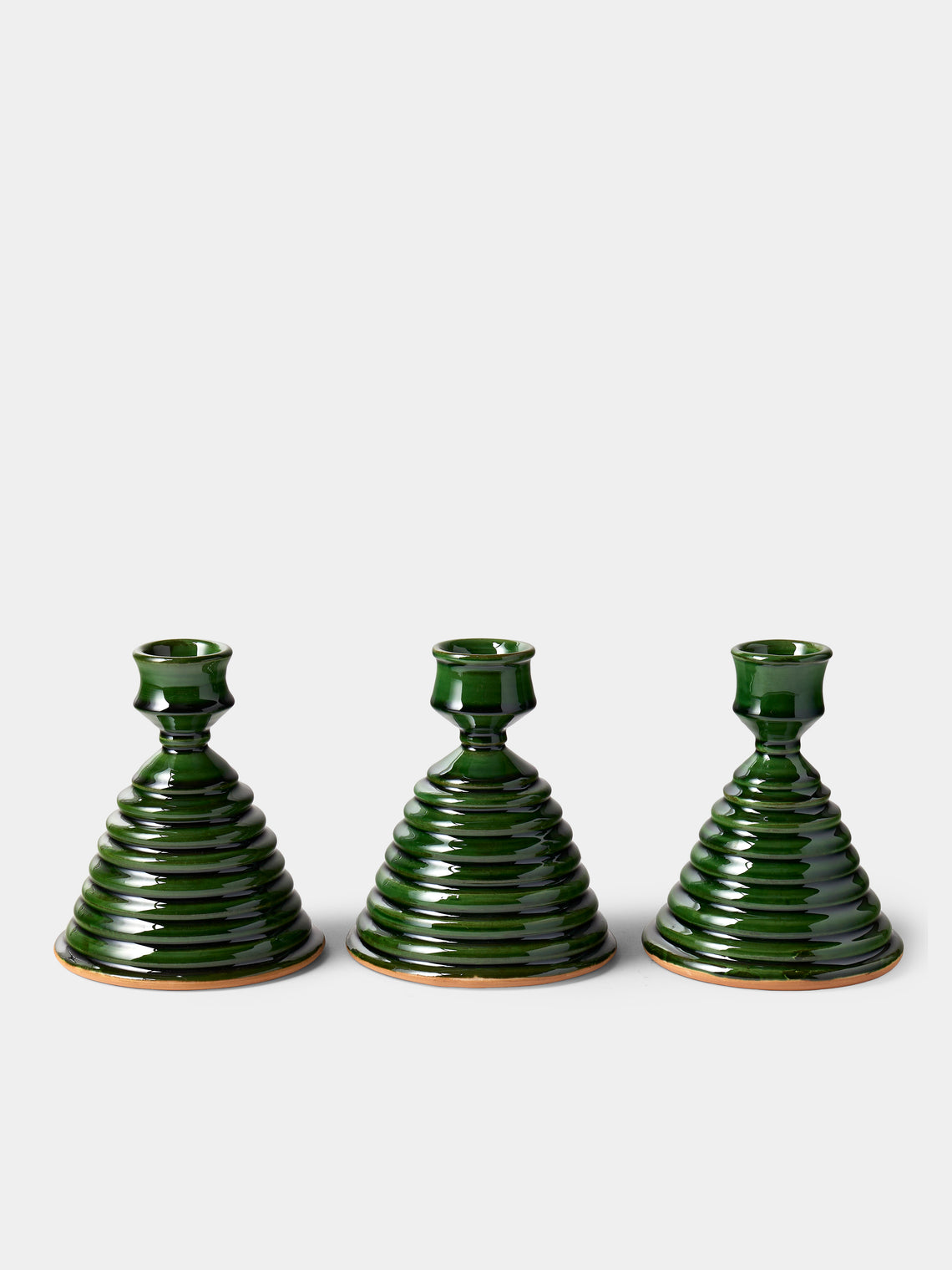 Poterie de Cliousclat - Slipware Candle Holders (Set of 3) - Green - ABASK