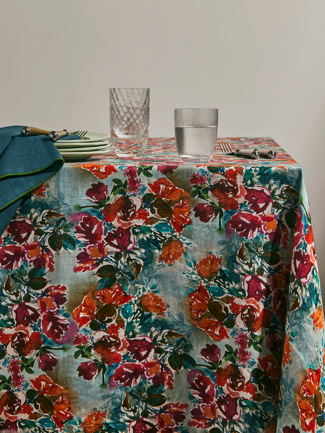 The House of Lyria - Peonies Linen Rectangular Tablecloth (138in/3.5m) - Pink - ABASK