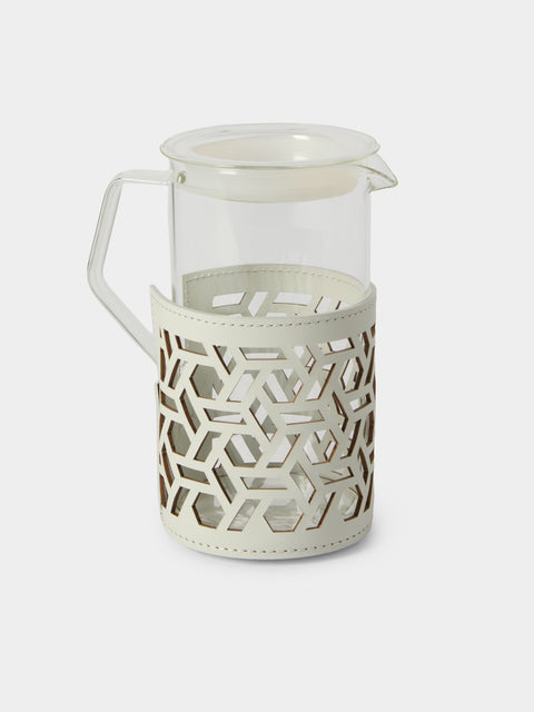 RUDI - Messina Leather and Glass Pitcher (25oz/0.75L) - White - ABASK - 