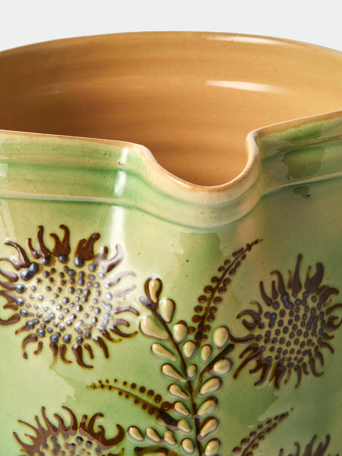 Poterie d’Évires - Flowers Hand-Painted Ceramic Straight-Edge Medium Jug - Green - ABASK