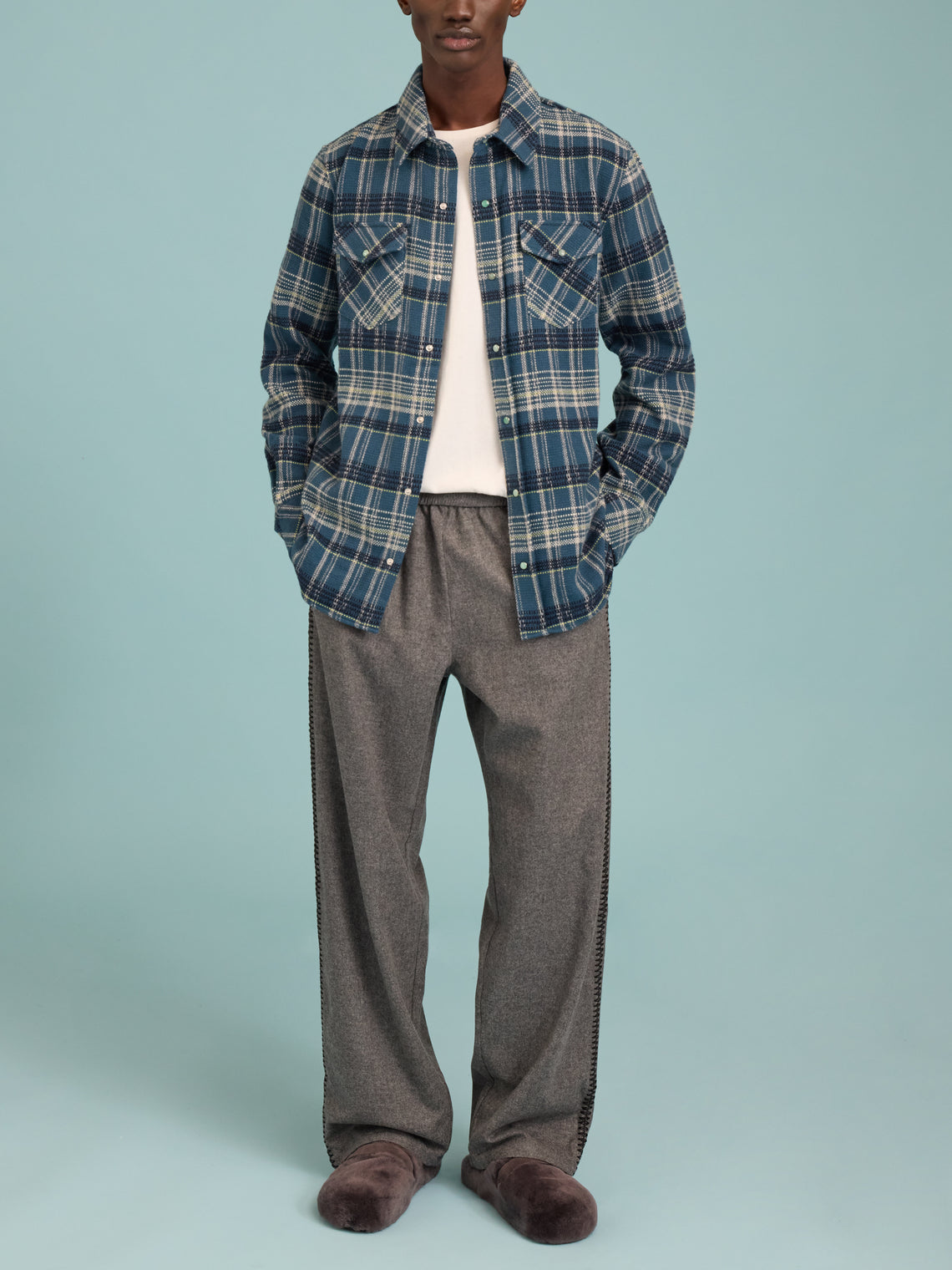 God's True Cashmere - Fantasia Tartan Cashmere Shirt | Size: M - Blue - ABASK