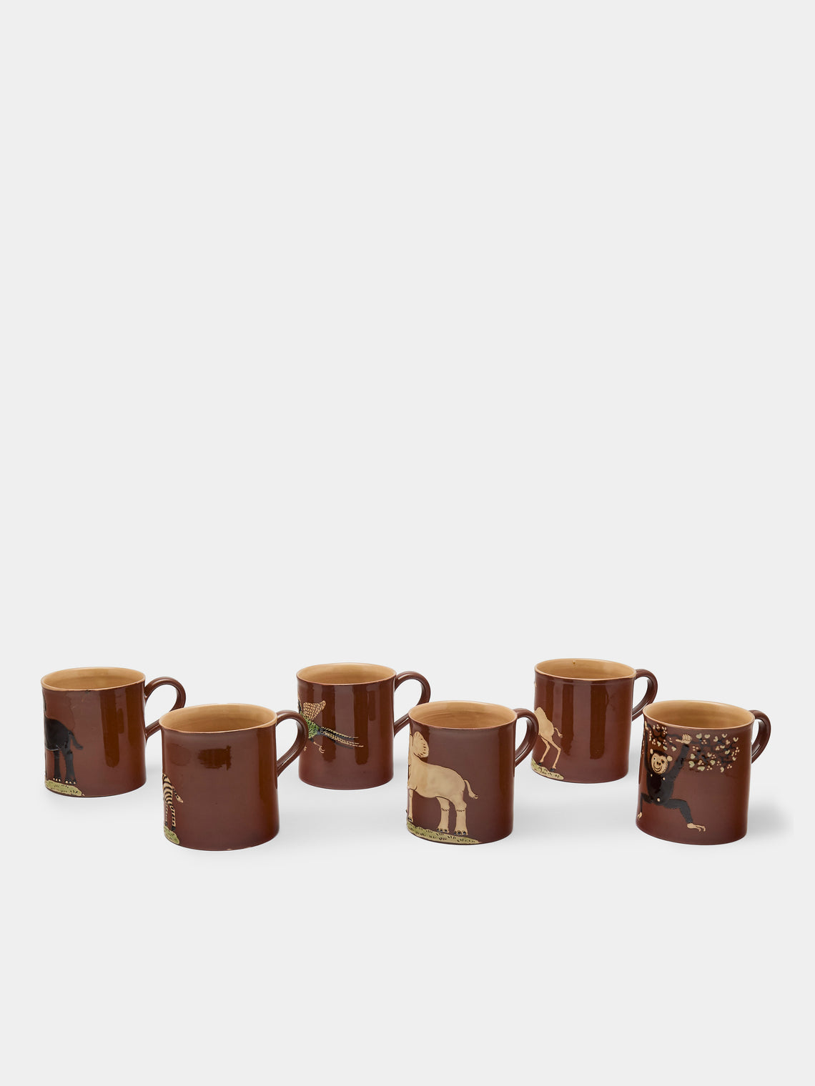 Safari Hand-Painted Ceramic Mugs (Set of 6)