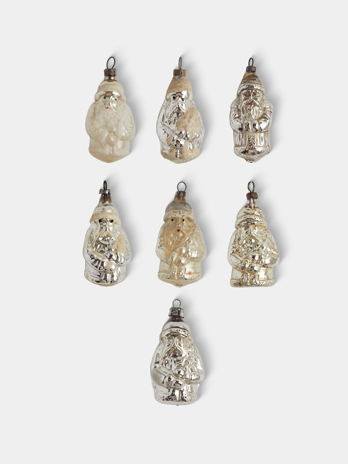 Antique and Vintage - Early-20th-Century Father Christmas Glass Baubles (Set of 7) - Silver - ABASK - 