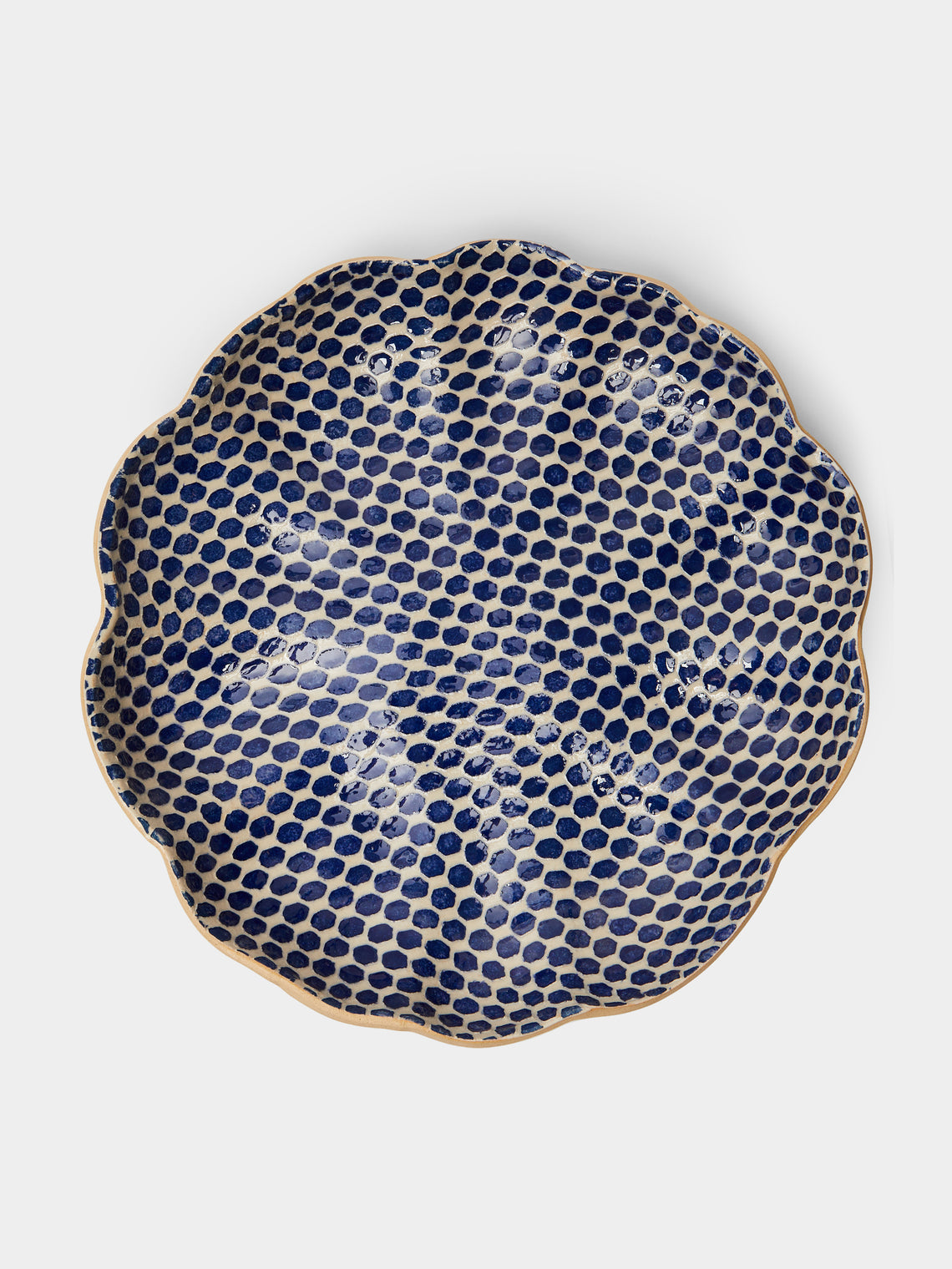 Terrafirma Ceramics - Hand-Printed Ceramic Large Scalloped Bowl - Blue - ABASK
