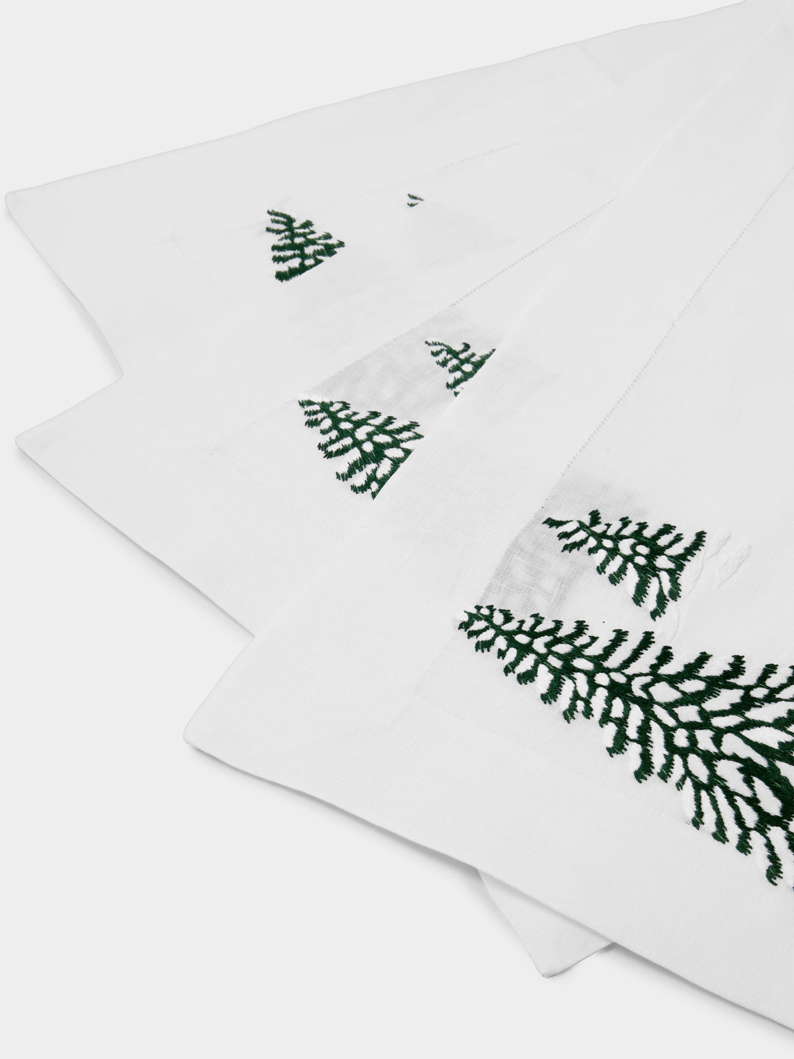 ERI Textiles - | Set of 4 | Winter Forest Hand-Embroidered Linen Placemats - Multiple - ABASK