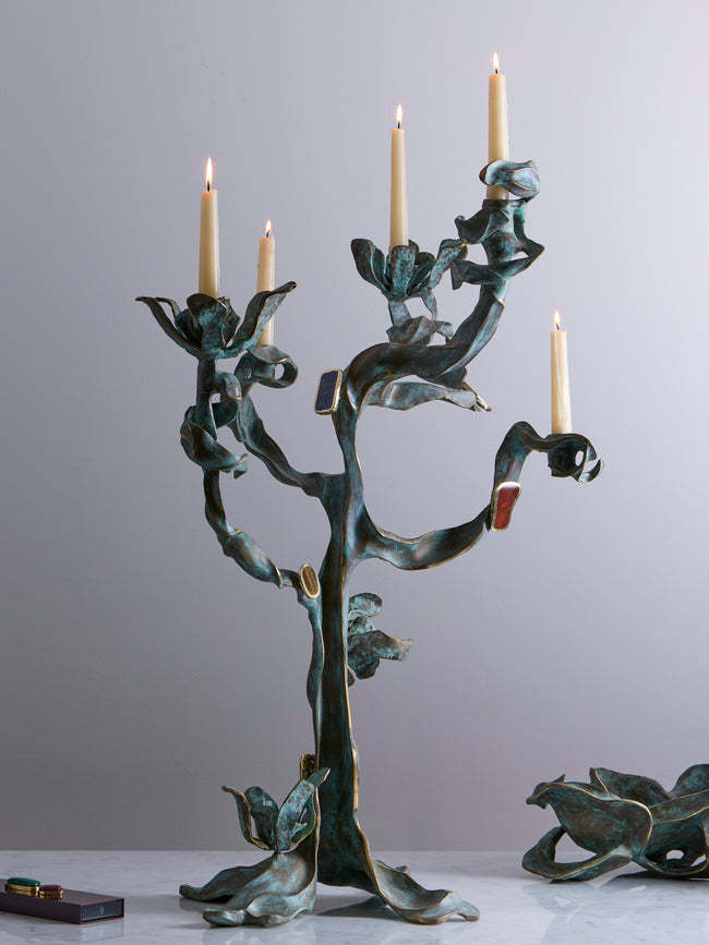 Viya - Glory Lily Brass Candelabra - Brass - ABASK