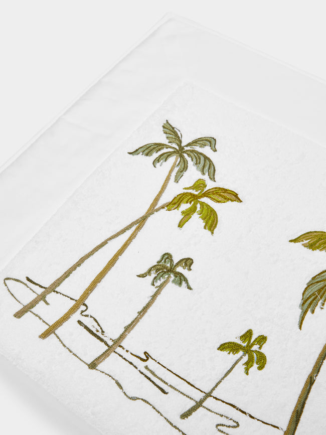 Loretta Caponi - Palm Tree Hand-Embroidered Cotton Bath Mat -  - ABASK