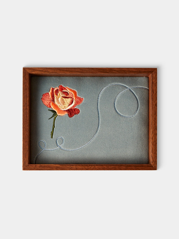 Uncommon Ancestor - Floriography Rose Embroidered Velvet Jewelry Tray (6.5in/17cm) - Light Blue - ABASK - 
