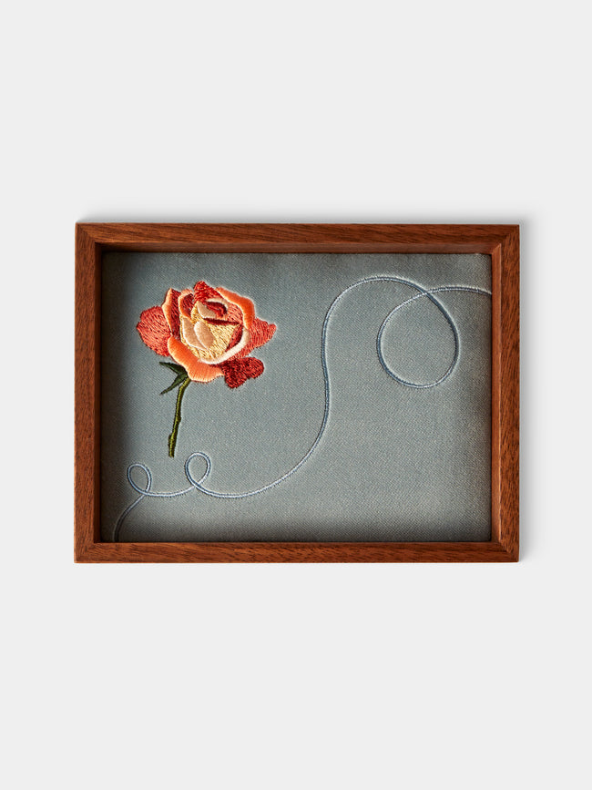 Uncommon Ancestor - Floriography Rose Embroidered Velvet Jewelry Tray (6.5in/17cm) - Light Blue - ABASK - 