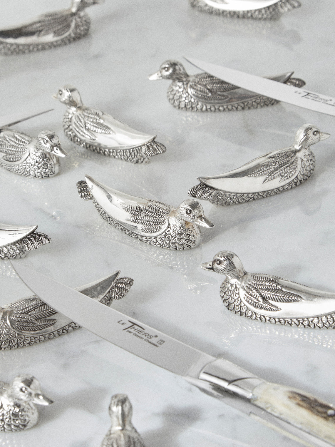 Antique and Vintage - Mid Century Silver Plated Ducks Knife Rests (Set of 12) - Silver - ABASK
