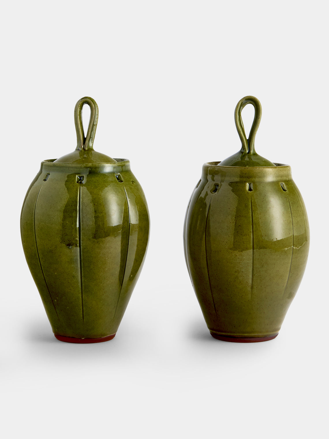Neville Tatham - | Set of 2 | Slipware Large Jars - Green - ABASK - 