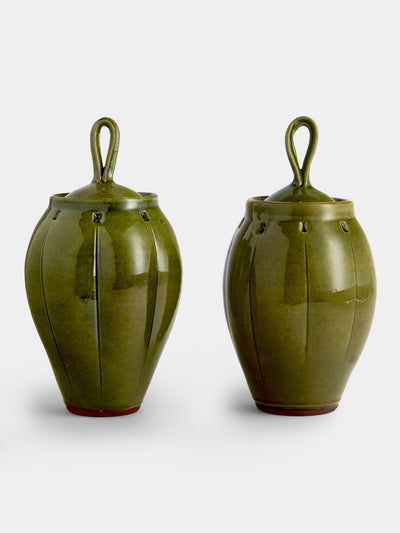 Neville Tatham - | Set of 2 | Slipware Large Jars - Green - ABASK - 