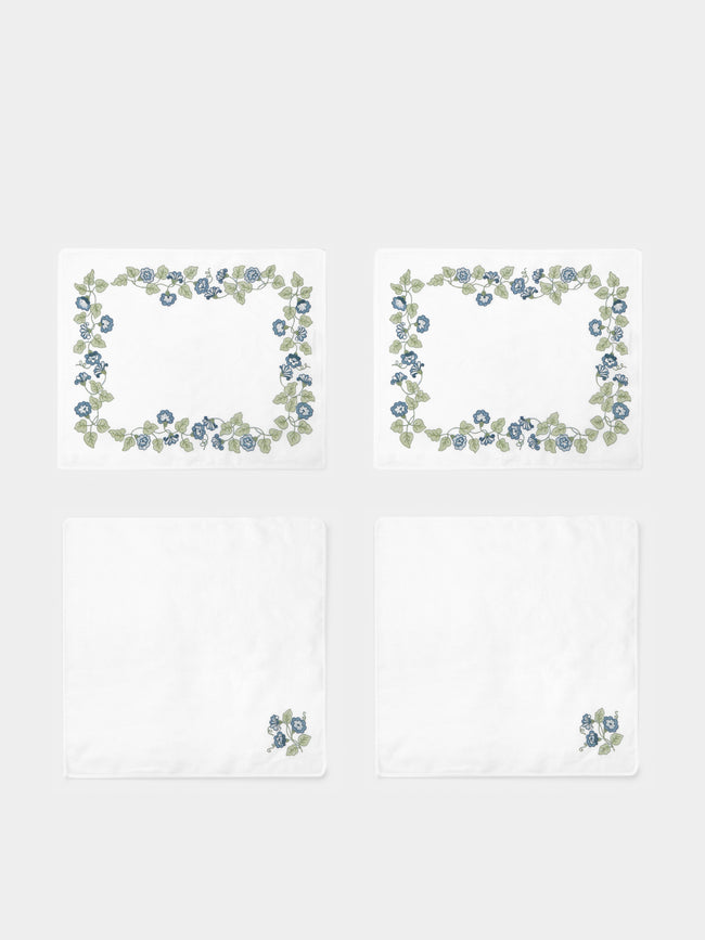 Loretta Caponi - Morning Glory Placemats and Napkins (Set of 2) - White - ABASK - 