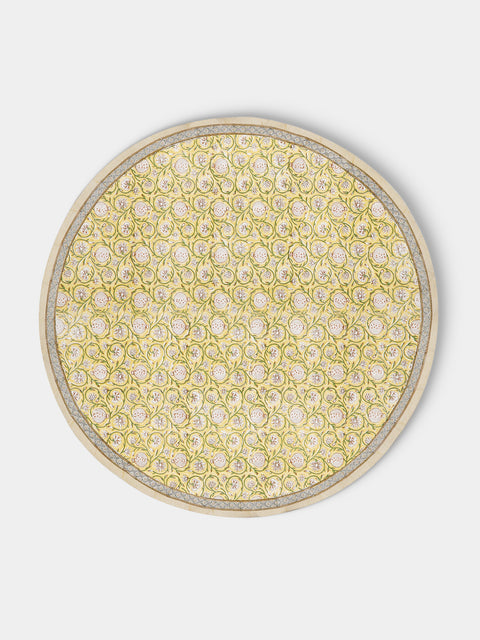 Chamois - Tangier Pomegranate Block-Printed Cotton Round Tablecloth (86.5in/2.2m) - Yellow - ABASK - 