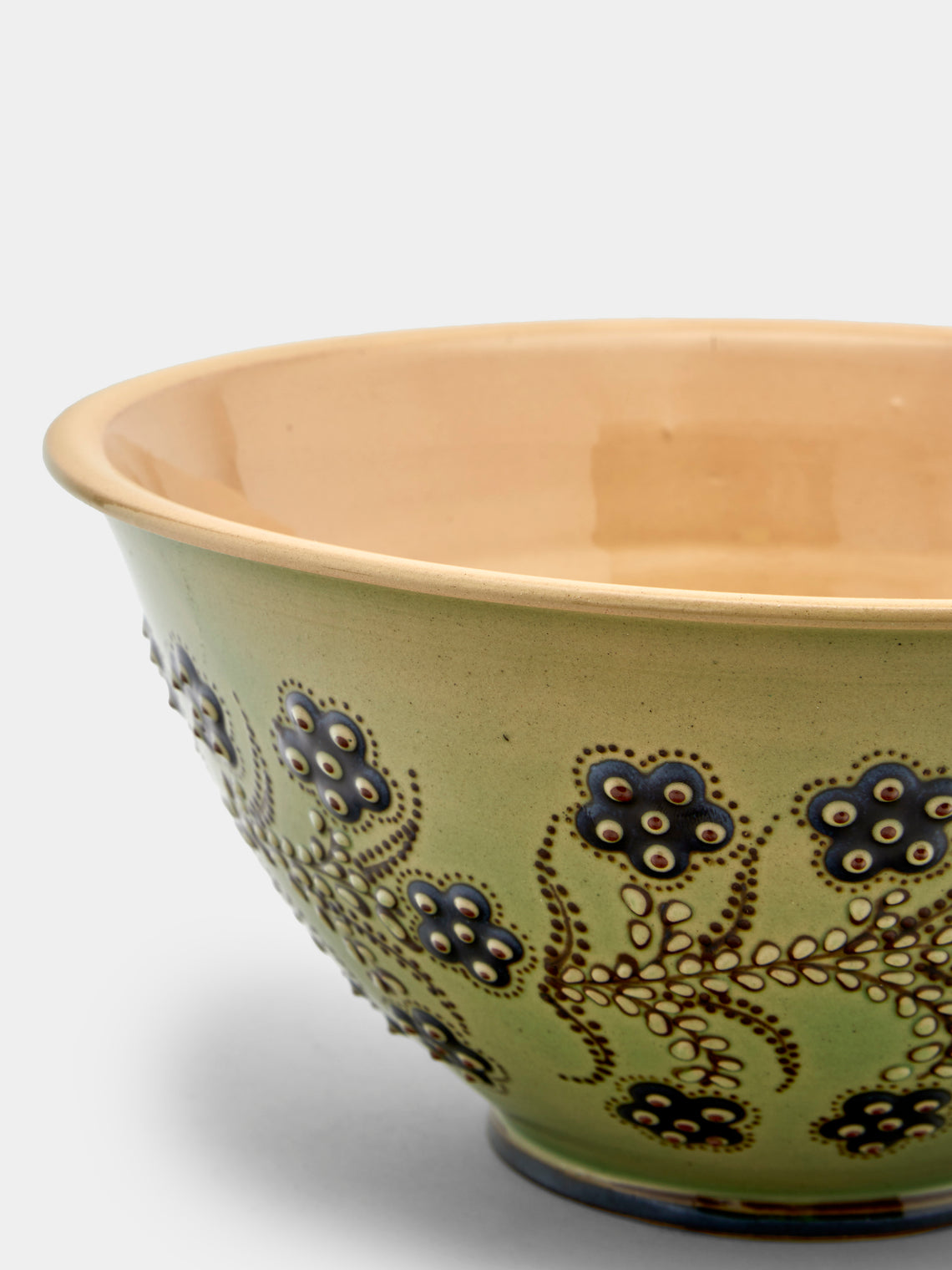 Poterie d’Évires - Flowers Hand-Painted Ceramic Large Serving Bowl - Green - ABASK