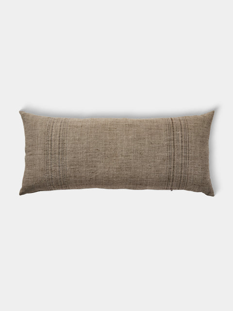 de Le Cuona - Cave Cloth Linen Vertical-Detail Cushion (35.5in/90cm) - Green - ABASK - 