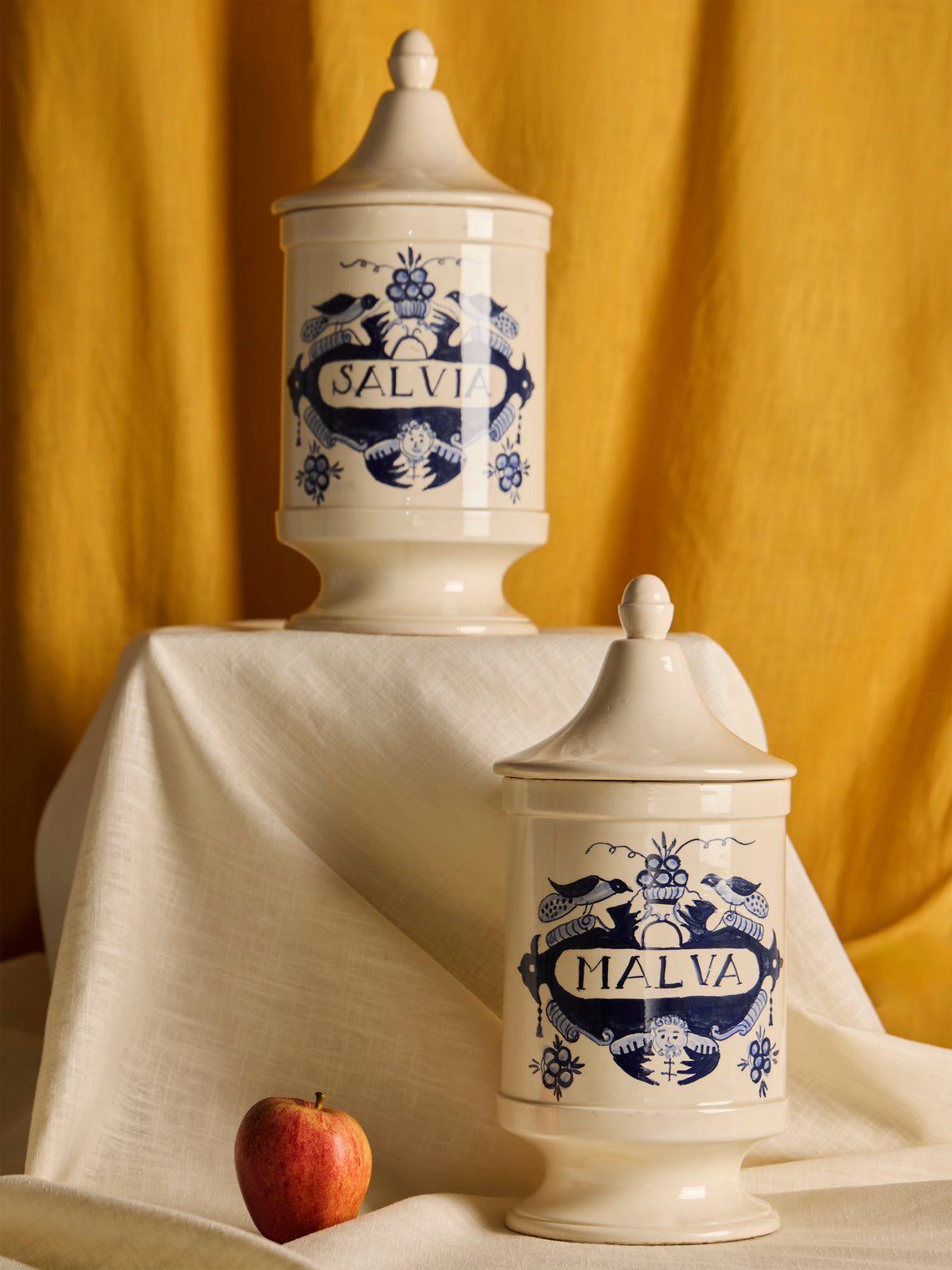 Antique and Vintage - 1940s Italian Ceramic Apothecary Jars (Set of 2) - Blue - ABASK