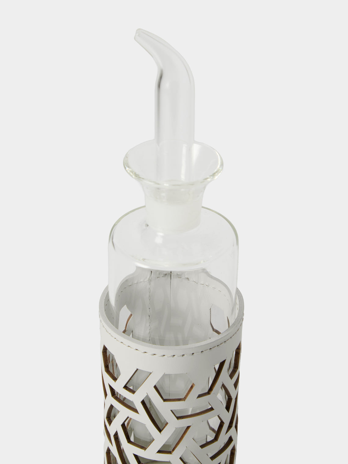 RUDI - Imperia Glass and Leather High Cruet - White - ABASK