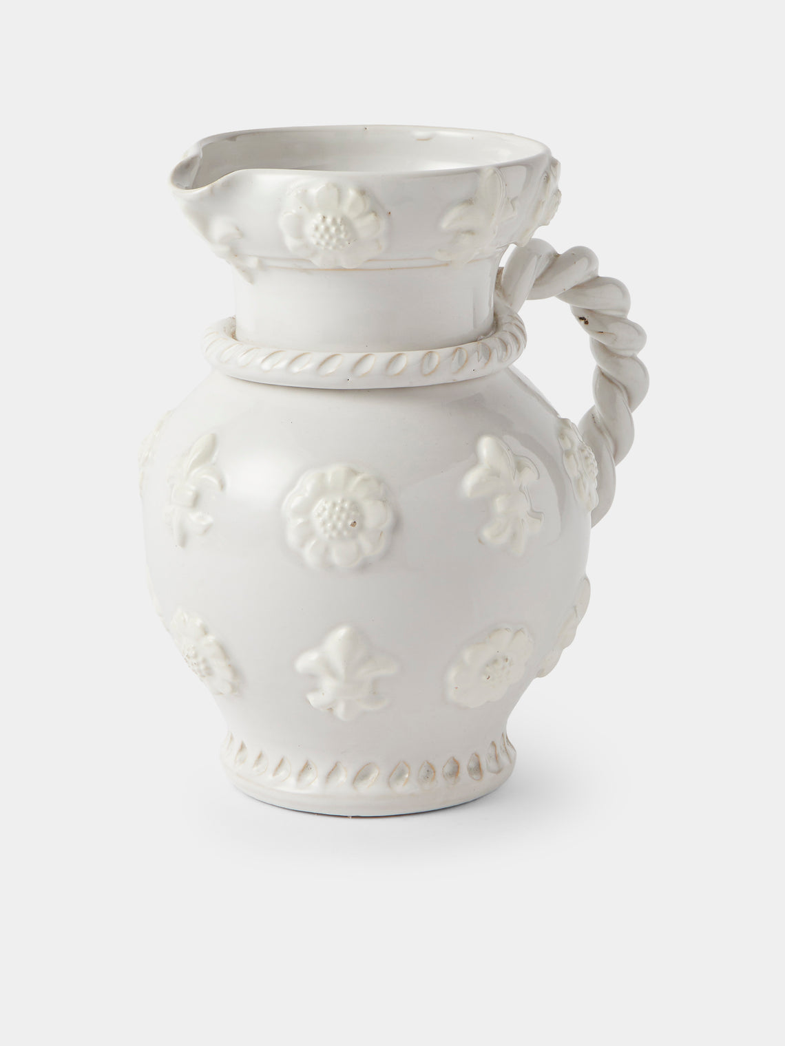 Antique and Vintage - 1940s Émile Tessier Ceramic Rope-Handled Vase (10.5in/26.5cm) - White - ABASK